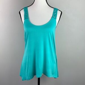 Moon & Sky Teal Knit Tank with Crochet Detail NEW!